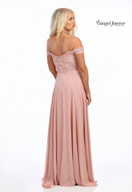 Angel Forever Pink Bardot Chiffon & Lace Prom Dress / Evening Dress